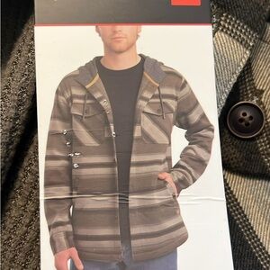 Quiksilver Men's Brown and Gray Striped Hooded Jacket